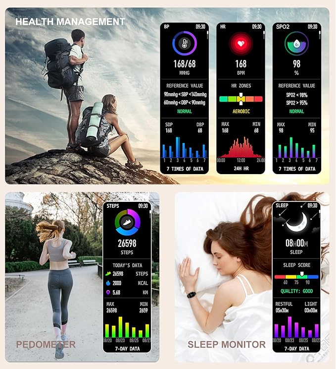 Iaret Smart Watch for Women(Call Receive/Dial), Fitness Tracker Waterproof Smartwatch for Android iOS Phones 1.7" HD Full Touch Screen Digital Watches with Heart Rate Sleep Monitor Pedometer