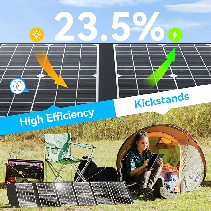 Ecosonique 15W and 100W Portable Solar Panel Foldable Solar Charger with USB-A USB-C Port DC for Camping, Backpacking, and Emergency Power