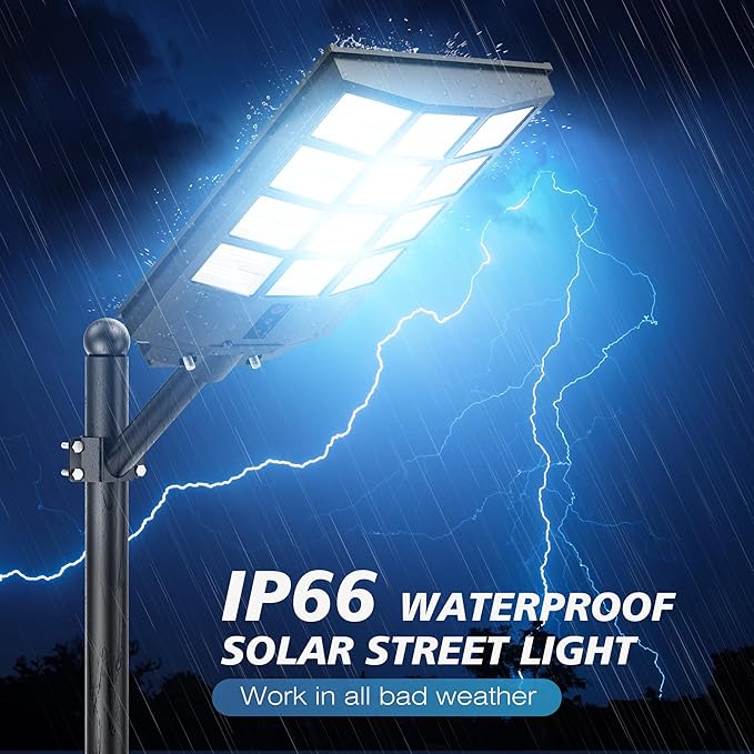 5000W Solar Street Lights Outdoor Commercial, 6500K Wide Angle Motion Sensor LED Flood Light with Remote, Solar Lights IP66 Waterproof Dusk to Dawn Lighting for Parking Lot Yard Driveway (4 Pack)