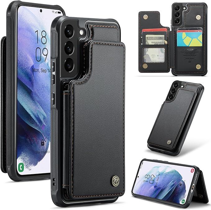 Bemal for Samsung Galaxy S21 Wallet Case with Card Holder, RFID Blocking, Shockproof Leather Kickstand for Men and Women, Durable Protective Phone Cover for 6.2", Black