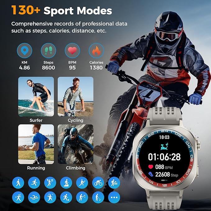 Smart Watch, 2026 AMOLED 1.43" Smartwatch for Men Women(Answer/Make Call), 60 Days/130+ Sports/Flashlight, Heart Rate/Sleep Monitor, IP68 Waterproof Fitness Activity Tracker for Android iOS