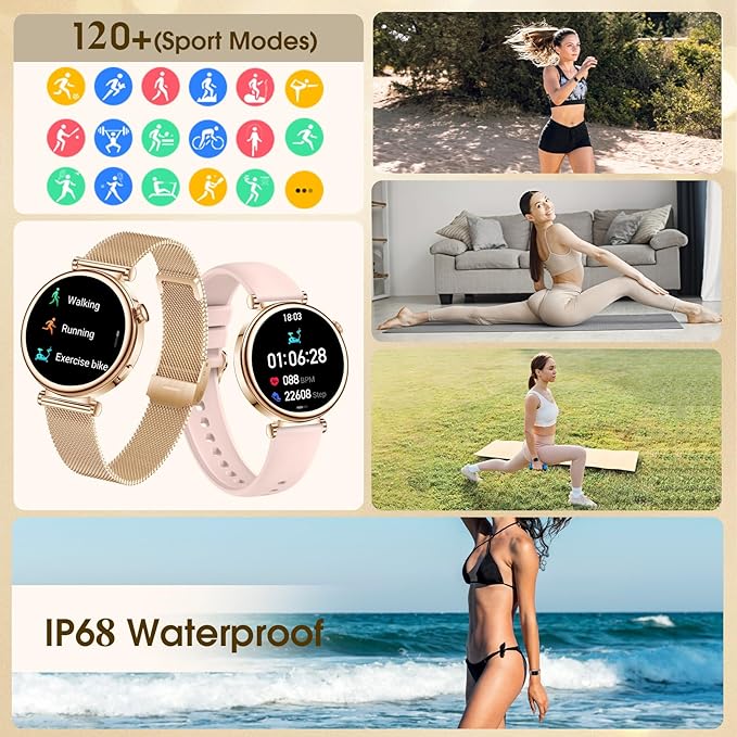 Smart Watch for Women (Answer/Make Call) 1.27" HD 3 Bands Smartwatch Compatible Android iPhone Phone with Fitness Tracker/Heart Rate/Sleep Monitor, 220+ DIY Dial & IP68 Waterproof, Rose Gold