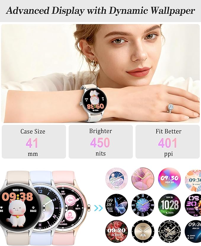 Smart Watch for Women, Ladies & Men, 1.27'' Fitness Watch [41mm case] with Call Receive/Dial, Heart Rate/Stress/Sleep Monitor, AI Voice, IP68 Waterproof Smartwatch with Calendar, Calculator, Games