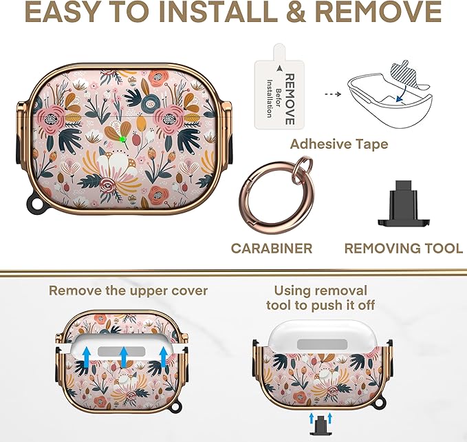 Maxjoy for AirPods Pro 3rd Generation Case with Lock, Flower AirPods Pro 3 Case Lock Protective Hard Cute AirPod Pro 3 Cover for Women Men with Keychain for Airpod Pro 3rd Gen Cover 2025, Floral