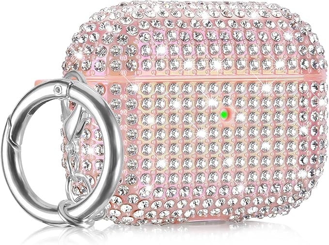 Case for AirPods Pro 2nd Generation, Filoto Cute AirPod Pro 2 Protective Case Cover for Women Girls, Bling Crystal PC Apple Air Pods Pro Cases Accessories with Lobster Clasp Keychain, Pink