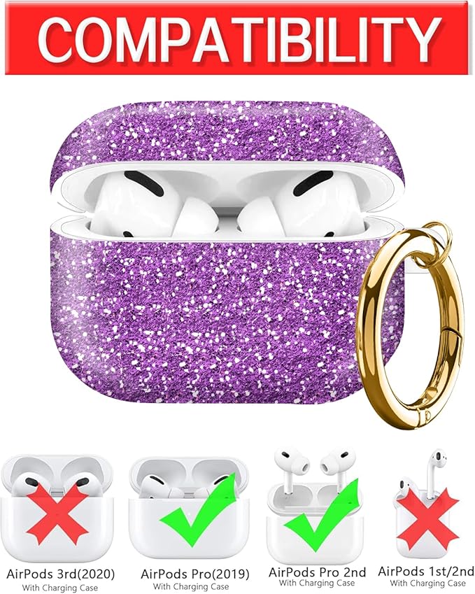 Compatible with AirPod Pro Case 2nd/1st Gen (2023/2022/2019),Shockproof Protective Cover with Keychain for Women,Cute Charging Case for Airpod Pro 2/1(Purple)
