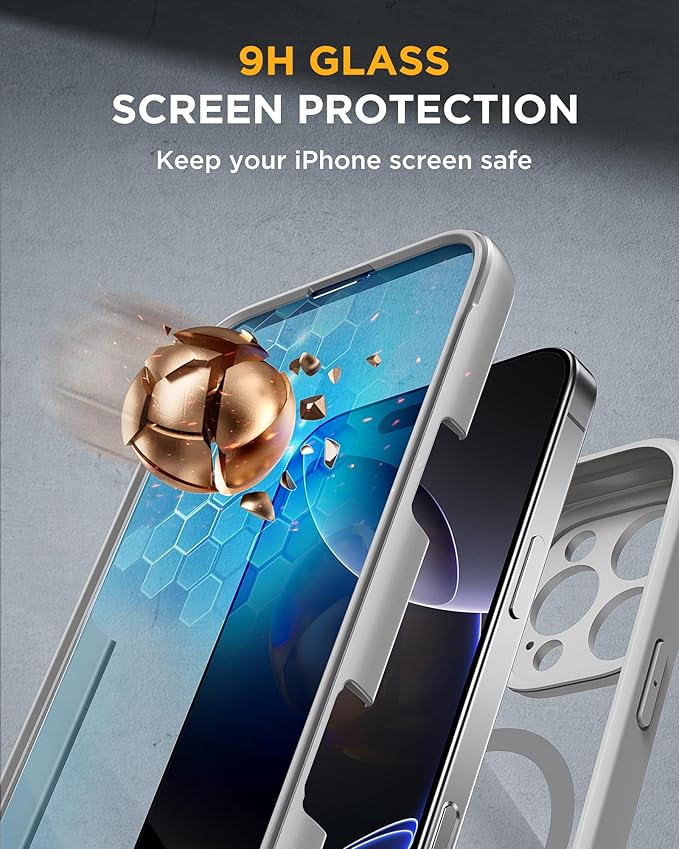 Miracase for iPhone 16 Pro Case Full-Body Phone with Built-in Glass Screen Protector, [Compatible with MagSafe] Military Drop Proof 16 Pro Cover Bumper 6.3 inch, Grey