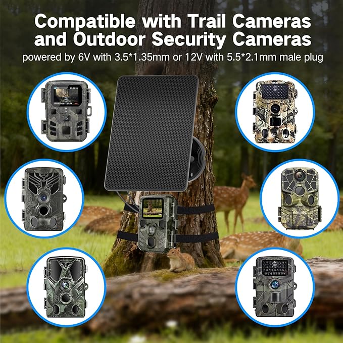 Trail Camera Solar Panel, Built-in 5000mAh Rechargeable Battery Solar Panel for Trail Camera, IP66 Waterproof Solar Charger Kit Hunting Accessory Solar for Trail Cameras - Output Type C/5V DC/6V