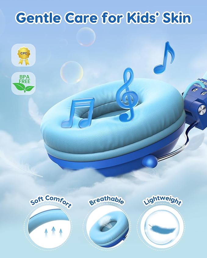 Kids Headphones, 74/85dB Safe Volume Limit, Stereo Sound, Wired On-Ear Headphones for Kids Boys Girls, 3.5mm Jack for Tablet, iPad, Kindle, YOTO Player, Airplane Travel, Blue