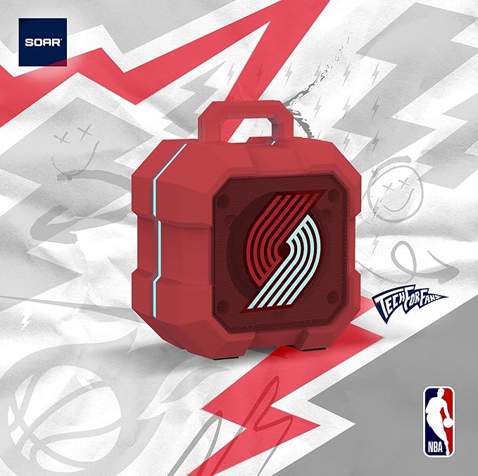 SOAR NBA Shockbox LED Wireless Bluetooth Speaker - Water Resistant IPX4, 5.0 Bluetooth with Over 5 Hours of Play Time - Small Portable Speaker - Officially Licensed NBA, Perfect Home & Outdoor Speaker