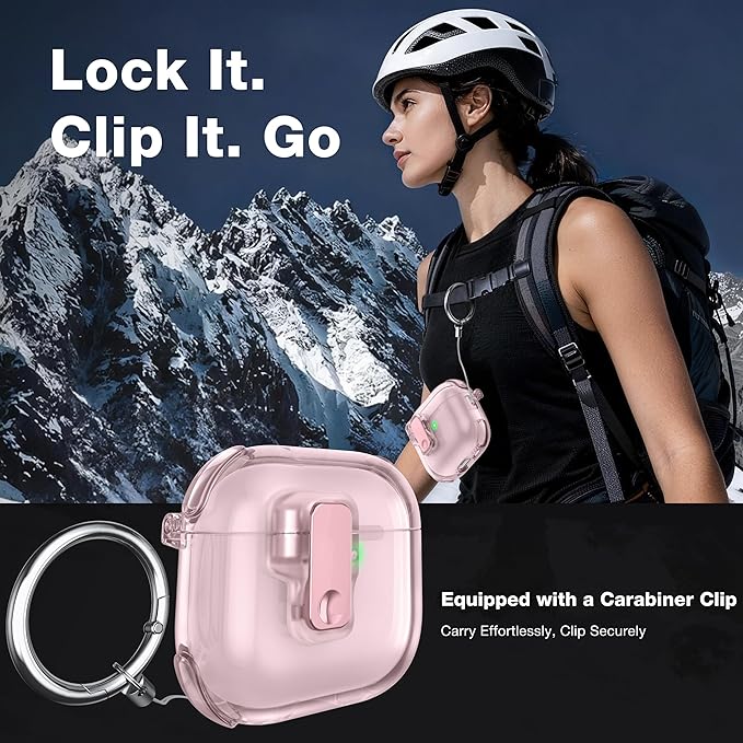 Clear Case for AirPods 4 Case Cover with [Lock Safety & Pop Up][Military Shockproof] Anti-Yellow Transparent Soft TPU Wireless Charging for AirPods 4th Generation Case with Keychain,Clear Pink