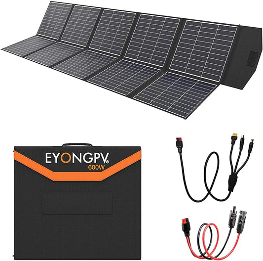 EYONGPV 600W Foldable Solar Panel, 26% HPBC Monocrystalline Cells, IP65 Waterproof Portable Solar Charger with 30A Anderson Output & 4.5m Cable, for RV, Camping, Outdoor Power Stations