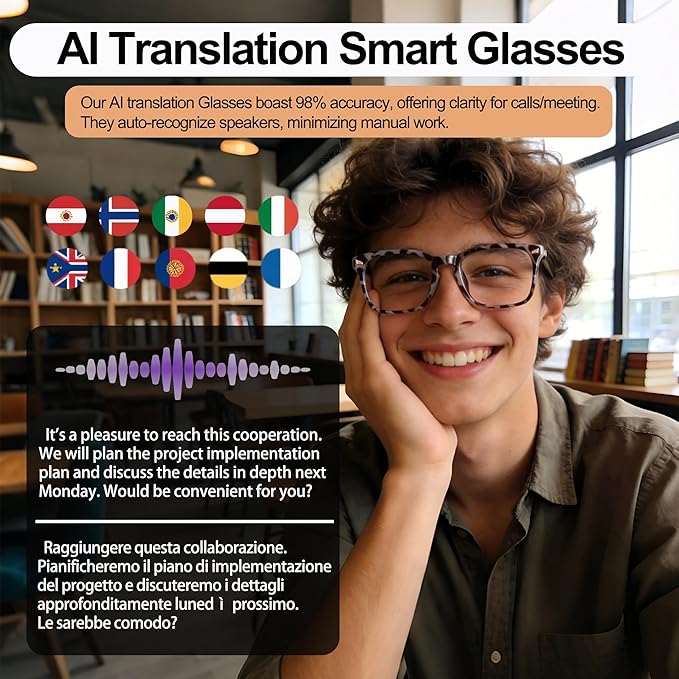 AI Smart Wireless Bluetooth Translation Glasses for Men/Women with Speakers/Bluetooth&140+ Languages Translation Sports/Travel/Drive/Busniess (C3+AI+Color Change Lenses+Daimao)