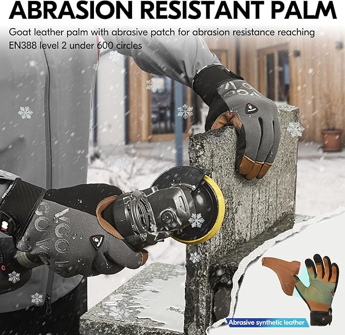 Vgo... 1 Pair Cold Weather Work Gloves Men, Goat Leather Gardening Gloves,Light Duty Mechanic Gloves(Gray,Size M,GA9604F)