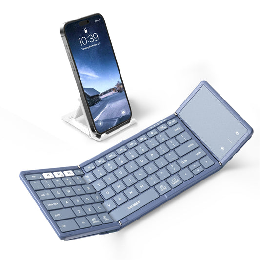 Samsers Full-Size Foldable Bluetooth Keyboard with Large Touchpad, Blue