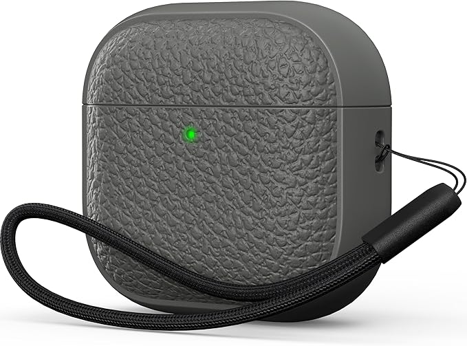R-fun for Airpods 4 Case, Soft TPU (Leather-Like Design) Drop Protection Cover for Men and Women with Lanyard and Cleaner Kit, Compatible with Apple Latest Airpods 4th Gen(USB-C)(2024)-Grey