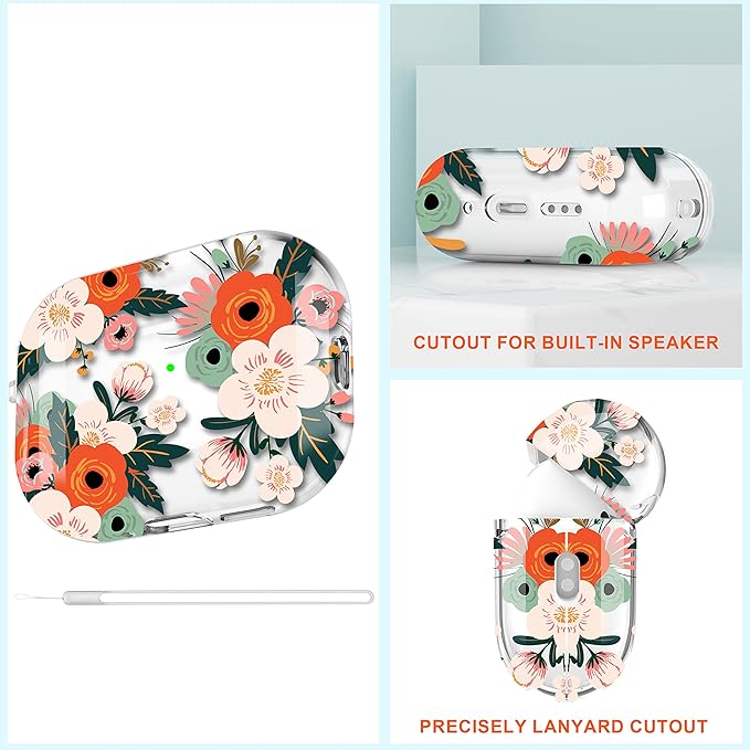 Maxjoy for AirPods Pro 2nd Generation Case, Clear AirPods Pro 2 Case for Women Men Cute Protective Soft AirPod Pro 2 Cover with Keychain Strap for AirPod Pro 2nd Gen Cover 2023/2022, Flower
