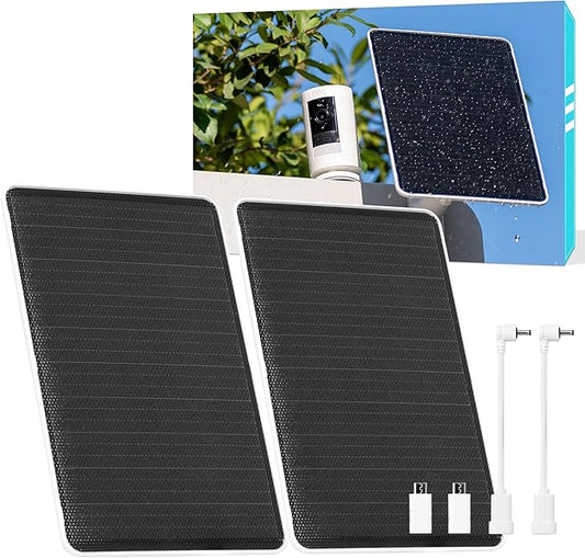 5V 8W Solar Panel for Security Camera, For Bird Feeder, 4G AOV Trail Cam, Ring Tapo Eufy Vicohome Eseecloud, Native USB-C, Micro-USB & DC 3.5mm*1.35mm, 23% Conversion, 9.8 Ft, 180 Days Exchange Policy