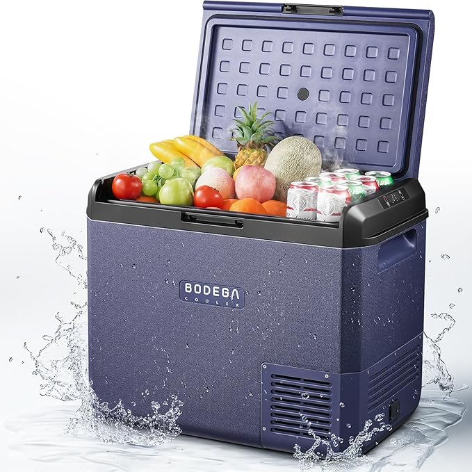 BODEGACOOLER 12v Car Refrigerator, 63QT(60L) IPX4 Waterproof Electric Cooler, APP Control Car Fridge with 12/24V DC 110-240V AC, -4℉~68℉, Portable Freezer for Truck Van RV Camping, Travel,Home