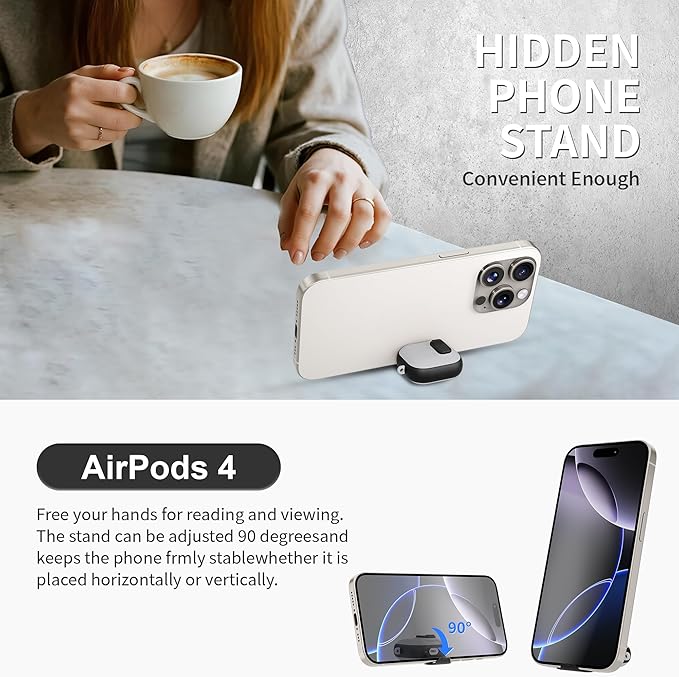 for AirPods 4 Case with Lock,TPU Leather Texture Protective Durability Anti-Lost & Shockproof Protective Cover Accessories with Cleaning Kit in Keychain for Apple AirPods 4 Generation (Black/Grey)