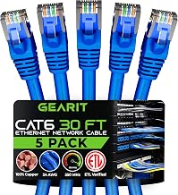 GEARit Cat6 Patch Cables Cat 6 Ethernet Cable 30 ft 5-Pack Blue