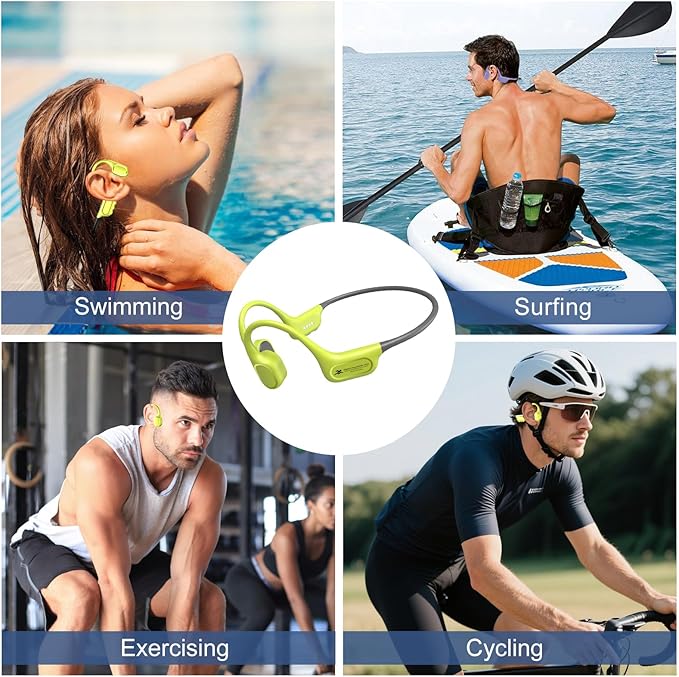 IP68 Waterproof Swimming Headphones, Bone Conduction Liquid Silicone Bluetooth Headphones, Built-in 32GB MP3 Player, Soft and Lightweight Open-Ear Design, Ideal for Swimming/Marathons/Cycling(Neon)