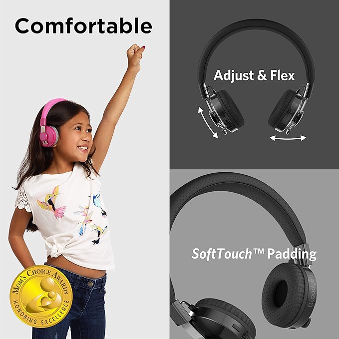 LilGadgets Kids Headphones for School - Ages 4+, Far Out Doodles On-Ear Untangled Pro - Bluetooth Kids Headphones & Wired with Microphone & SharePort Audio Sharing - Volume-Limited 93 dB