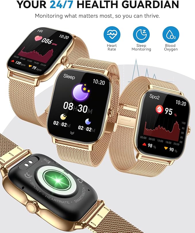 Smart Watches for Women Men, Steps Counter Fitness Tracker Watch for Android iPhone with Sleep Calorie Monitor and 110+ Sports, IP68 Waterproof, Pedometer Smartwatch (Gold, 1.91)