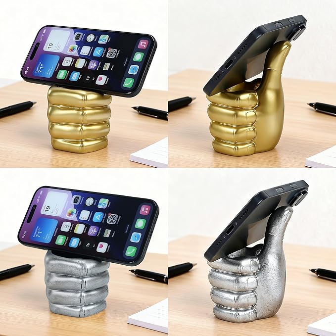 Thumbs Up Pen Holder and Phone Stand,Thumbs Up Very Good Pen Container Cell Phone Stand Holder Desk Organizer Decoration for Office Desk Home Decorative (golden)