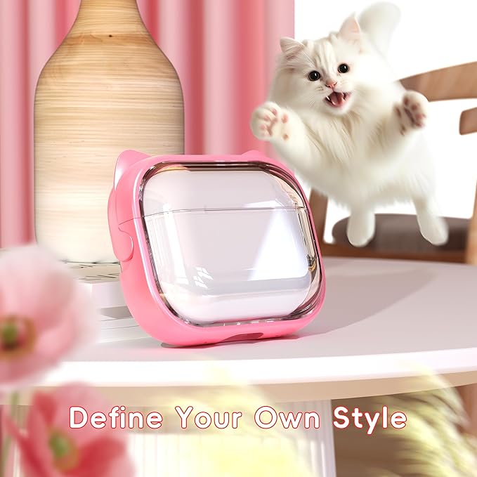for AirPods Pro 2 Case with Cleaning Kit, Cute Cat Ear Print Design & Cute Buckle for Girls, Phone Holder & Top Safe Lock Buckle Design for AirPods Pro 2nd/1st Gen case, Clear Flowers
