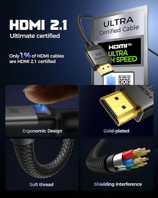 Silkland 10K 8K HDMI 2.1 Cable Certified 2-Pack 6.6FT [4K@120Hz 144Hz, 8K@60Hz, 2K@240Hz] Ultra High Speed HDMI Cable 48Gbps (Upgrade Braided),HDR, eARC, HDCP 2.3, Compatible for/PS5/PS4/Roku TV
