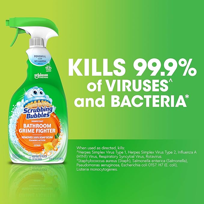 Scrubbing Bubbles Bathroom and Shower Cleaner Disinfectant Spray,Bathroom Grime Fighter,Citrus Scent,32oz,(Pack of 2)