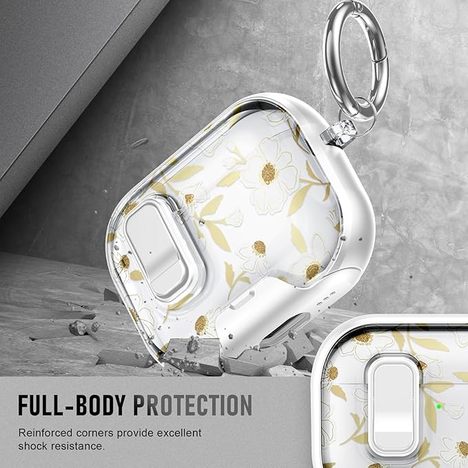 Compatible Airpods Pro 3 Case (2025) with Phone Stand & Cleaner Kit,Cute Flower Print Soft Silicone Lock Clip Apple AirPods Pro 3rd Generation Case, Airpod Pro 3 Cover with Keychain for Women/Girls