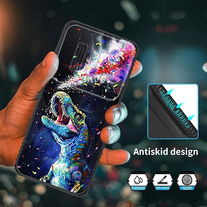 for Galaxy S26 Plus Case Built in Slide Camera Lens Cover,Heavy Duty Shockproof Protection Dual Layer Case for Samsung Galaxy S26 Plus 6.7" 2026,Colorful Cool Dinosaur