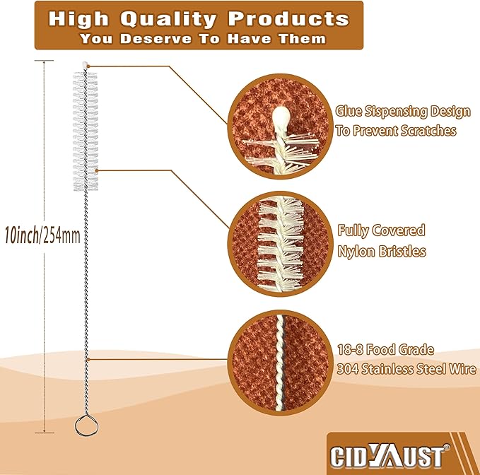Straw Cleaner Brush Extend 10-Inch, Straw Brush with Premium PA6 Nylon Bristles for Reusable Straws,Baby Bottles, Sippy Cups & Sport Water Bottles,10-Pack.