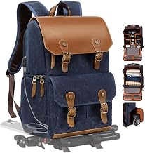 Padwa Lifestyle Blue Camera Backpack - Waxed Memory Canvas Camera Bag, Multi DSLR SLR Large Camera Backpacks for Photographers with 16” Laptop & Lens Compartment and Tripod Holder & Weather Resistant - Image 1
