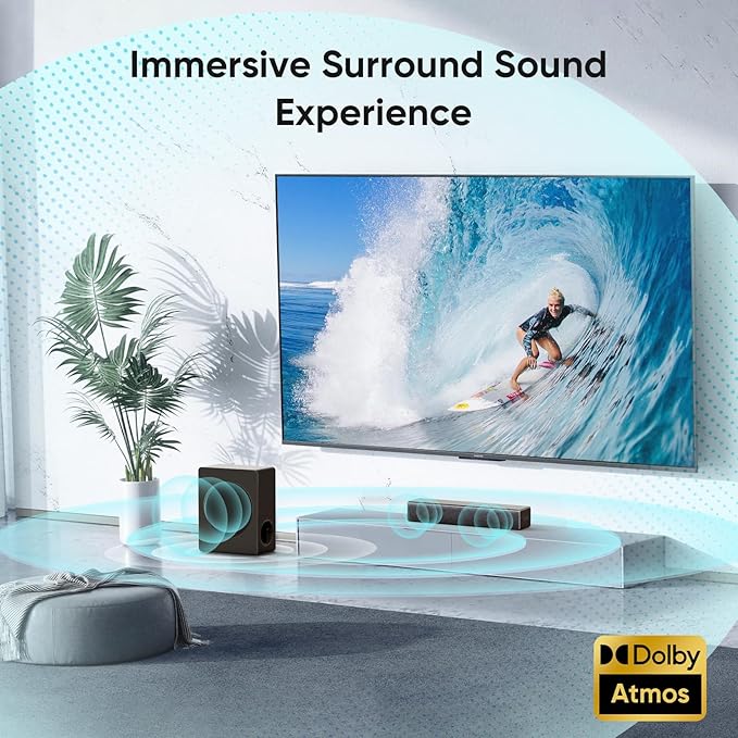 Sound bar with subwoofer, 200W 2.1 ch soundbar w/Dolby Atmos Surround Sound System, 3D Bass Adjustable Home Theater Bluetooth TV Speaker for Smart TV/Projector/PC