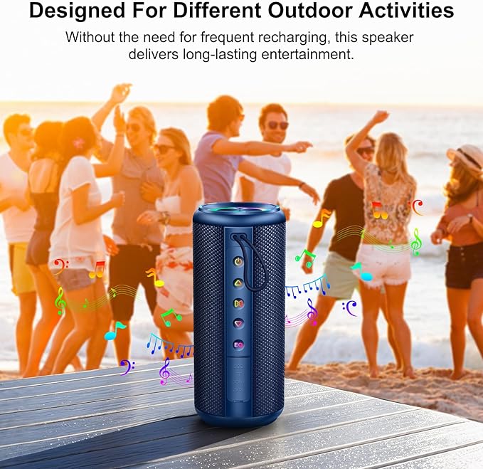 Portable Bluetooth Speaker, Bluetooth 5.4 Wireless Speaker with 20W HD Loud Stereo Sound, 20H Playtime, IP7 Waterproof, LED Lights, TWS Pairing, Built-in Mic, for Outdoor, Party, Home, Gift, Blue