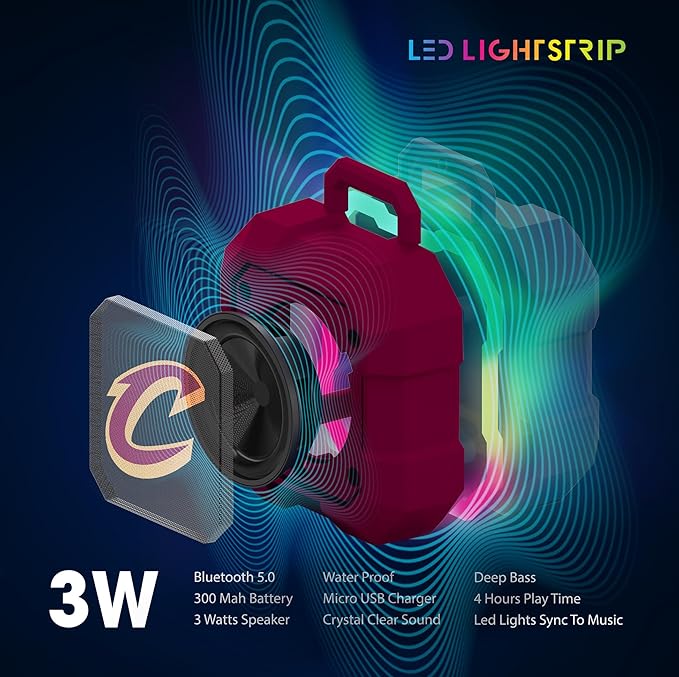 SOAR NBA Shockbox LED Wireless Bluetooth Speaker - Water Resistant IPX4, 5.0 Bluetooth with Over 5 Hours of Play Time - Small Portable Speaker - Officially Licensed NBA, Perfect Home & Outdoor Speaker