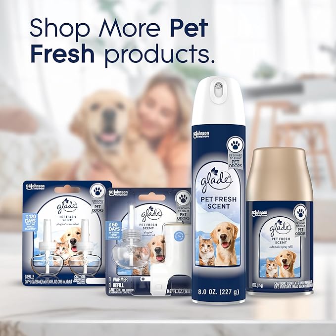Glade PlugIns Refills Air Freshener Starter Kit, Pet Fresh Scent, Scented and Essential Oils for Home and Bathroom, 0.67 Fl Oz, 1 Warmer + 2 Refills