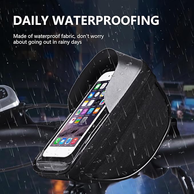 Qlife Bike/Bicycle Phone Front Frame Bag, Waterproof Bike Phone Holder,Cycling Pouch with Rain Cover, Bicycle Top Tube Bag, Bike Accessories for Phones up to 7"