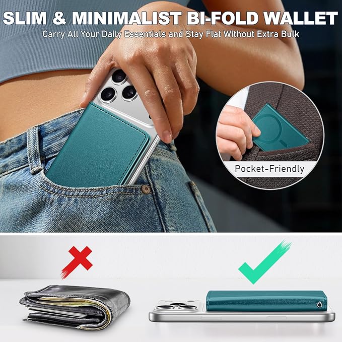 TUCCH for Magsafe Wallet with 6 Card Holders, RFID Blocking [Clear ID Window] PU Leather Folio Magnetic Phone Wallet for iPhone 17/16/15/14/13/12/Plus/Air/Pro/Pro Max Series, Teal Green