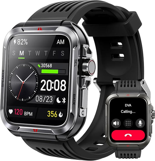 KEEPONFIT Smart Watch for Men, Answer/Make Bluetooth Calls, Metal Frame 1.8" Alexa Built-in Fitness Tracker with IP68/100 Sports Modes/Heart Rate/SpO2/Stress/Sleep Monitor for iOS/Android (Black)