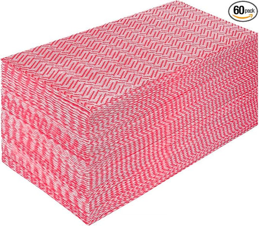 JEBBLAS Reusable Cleaning Towels, 60 Sheets/Pack, Red, 13" x 24", Absorbent, Dry Quickly, Machine Washable