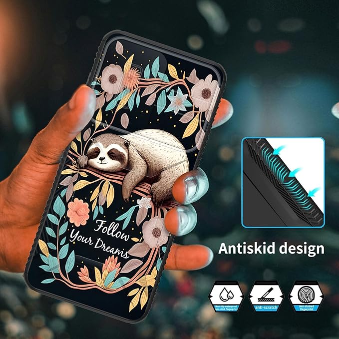 for Galaxy A36 5G/A56 5G Case Built in Slide Camera Lens Cover,Heavy Duty Shockproof Protection Dual Layer Case for Samsung Galaxy A36 5G/A56 5G 6.7" 2025,Cute Baby Sloth On The Tree