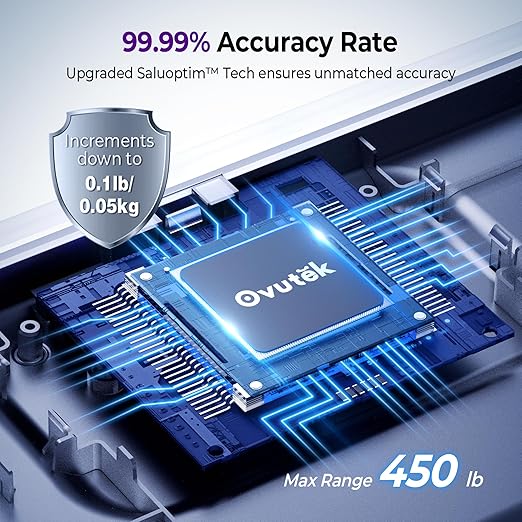 Ovutek Bathroom Scales Digital Weight, Topnotch Quality 450lb Weight Scale, Most Accurate to 0.05lb, Automatic Weighing Scale for Body Weight, Baby, Pet, Larger LED, Sturdy and Durable Base Machine