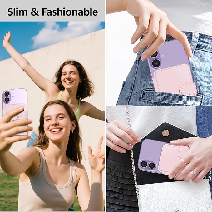 TopMade for Magsafe Wallet, Strongest Magnetic Card Holder for iPhone 17/16/15/14/13/12 Series, Slim Magnetic Phone Wallet, 4 Cards Holder, Vegan Leather, RFID Blocking, Open ID Window, Pink