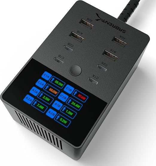 SABRENT VOLTIK Charging Station, 252W 8-Port USB C and USB A, LCD Display