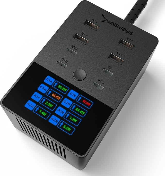 SABRENT VOLTIK Charging Station, 252W 8-Port USB C and USB A, LCD Display