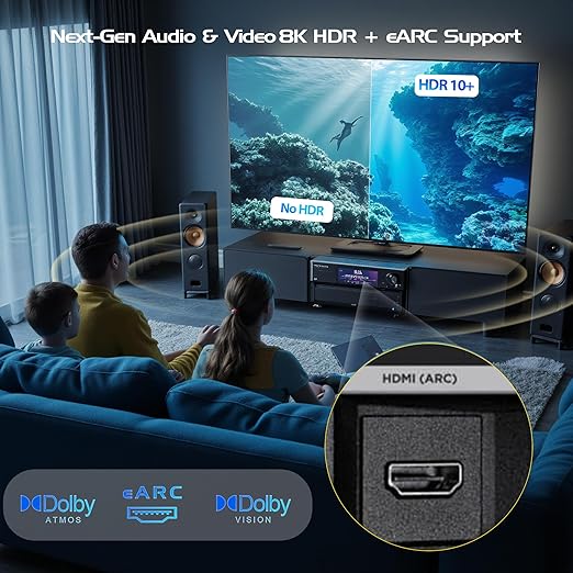 8K HDMI Cable 10FT 5-Pack, HDMI to HDMI Cord 4K@120Hz/144Hz, 8K@60Hz, HDMI 2.1 Support eARC, HDCP2.3/2.2, HDR10+ for KVM, PS5, Xbox, LG, Roku, Switch, Portable Monitor.